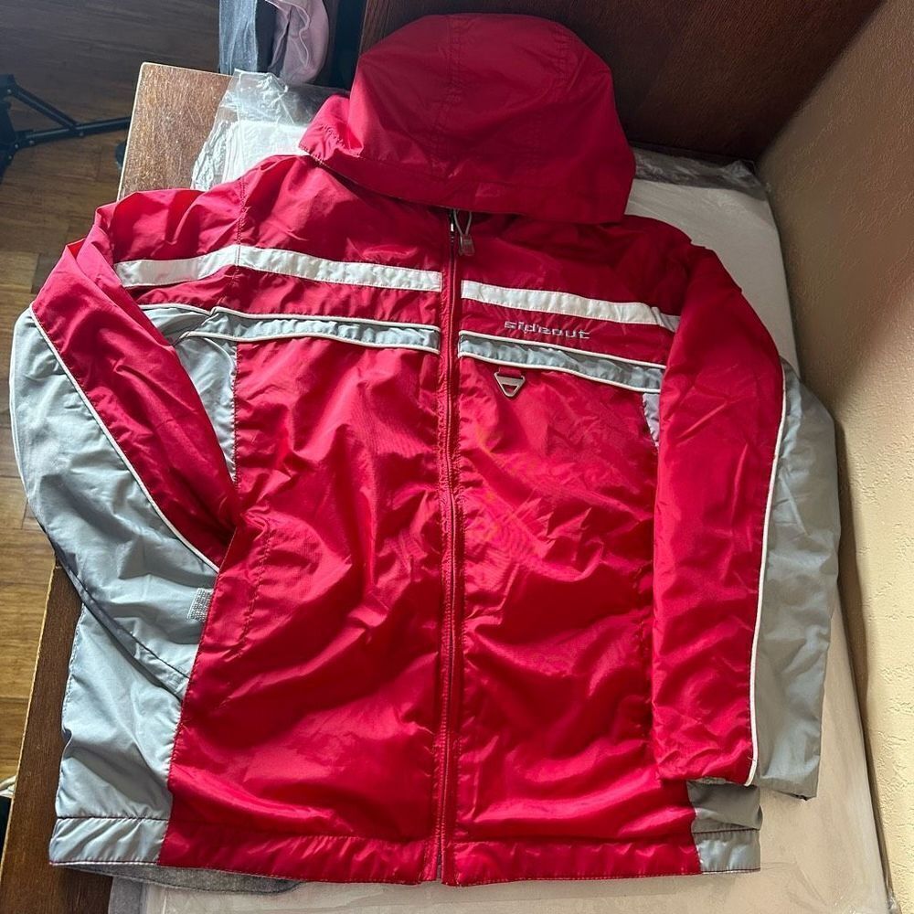 SIDEOUT Kids Red & Gray Windbreaker Reversible Jacket Size M 10/12
